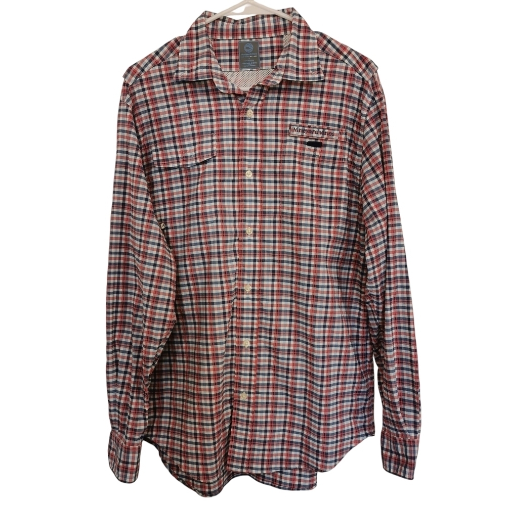 Vineyard Vines Nylon Harbor Long Sleeve Button Down Plaid Shirt - Sz S